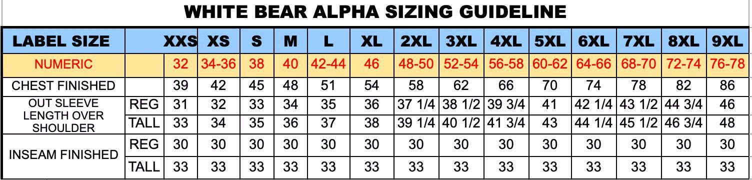 White Bear Sizing Guideline White Bear Sizing Guideline
