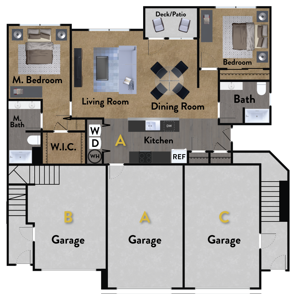 2 Bedroom, 2 Bath, Villa Floorplan
