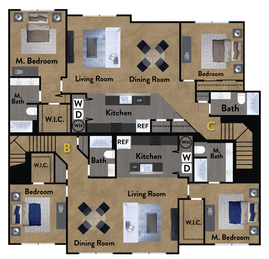 2 Bedroom, 2 Bath, Villa Floorplan