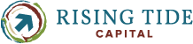 The Rising Tide Capital logo: a circular swirl of teal, green, and brown around a teal arrow, with the company name below.