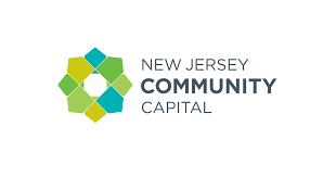 Logo for New Jersey Community Capital featuring a geometric, teal and lime green star-like icon next to the text.