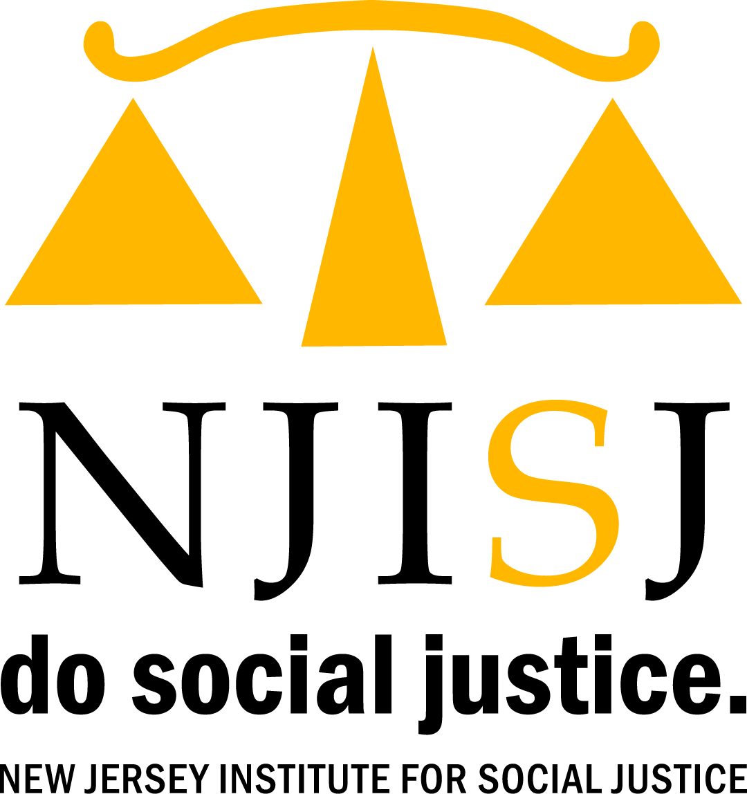 Logo for the New Jersey Institute for Social Justice featuring a yellow scale icon above the text 