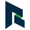 Abstract dark blue and green geometric logo on a white background