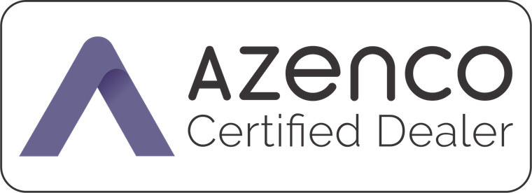 Azenco logo with a purple A symbol next to the text "AZENCO Certified Dealer" inside a rounded rectangular border.