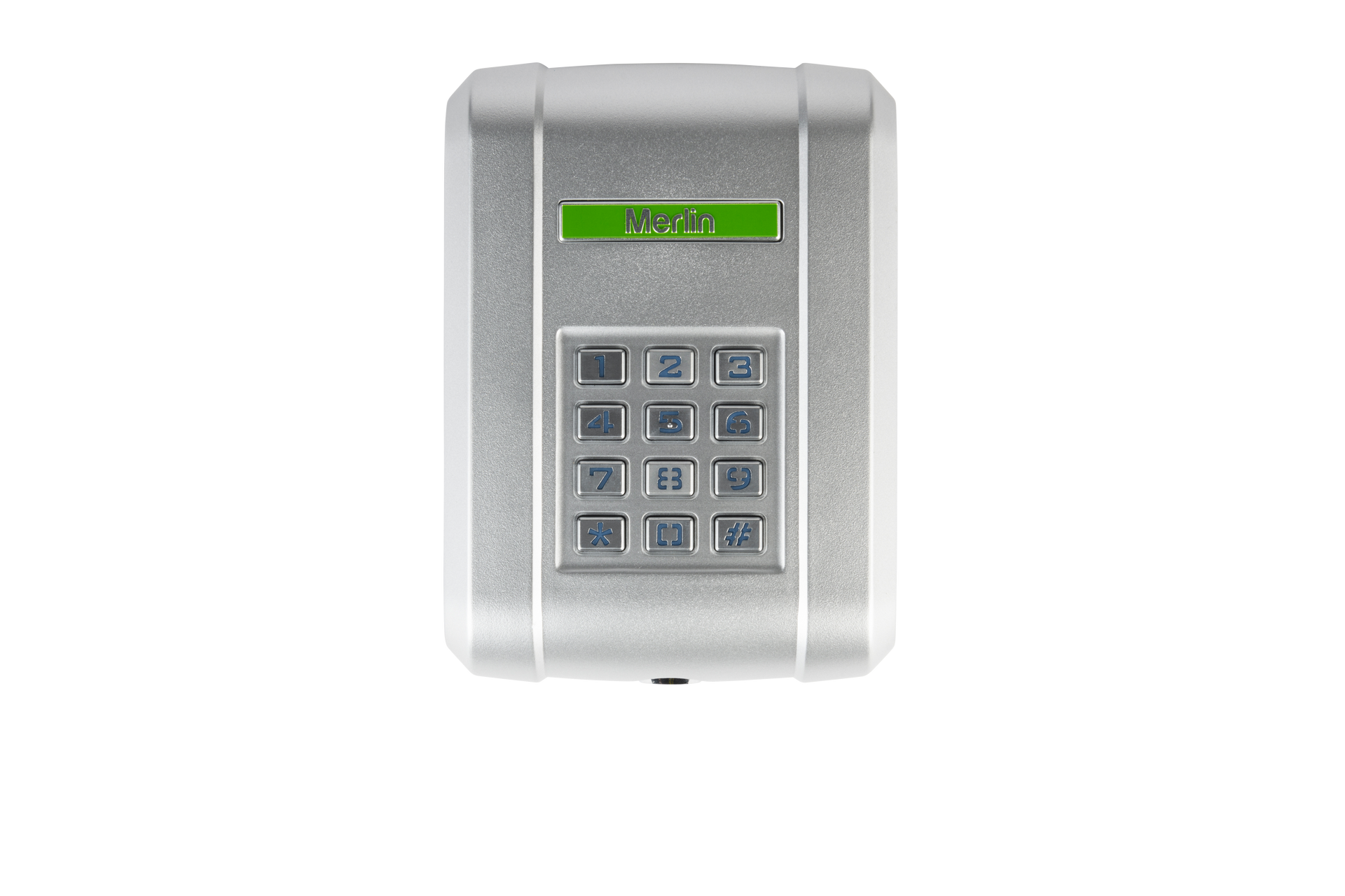 Silver keypad access control device with a numeric keypad and a green display. — Coastal Auto Doors & Gates In Palmwoods, QLD
