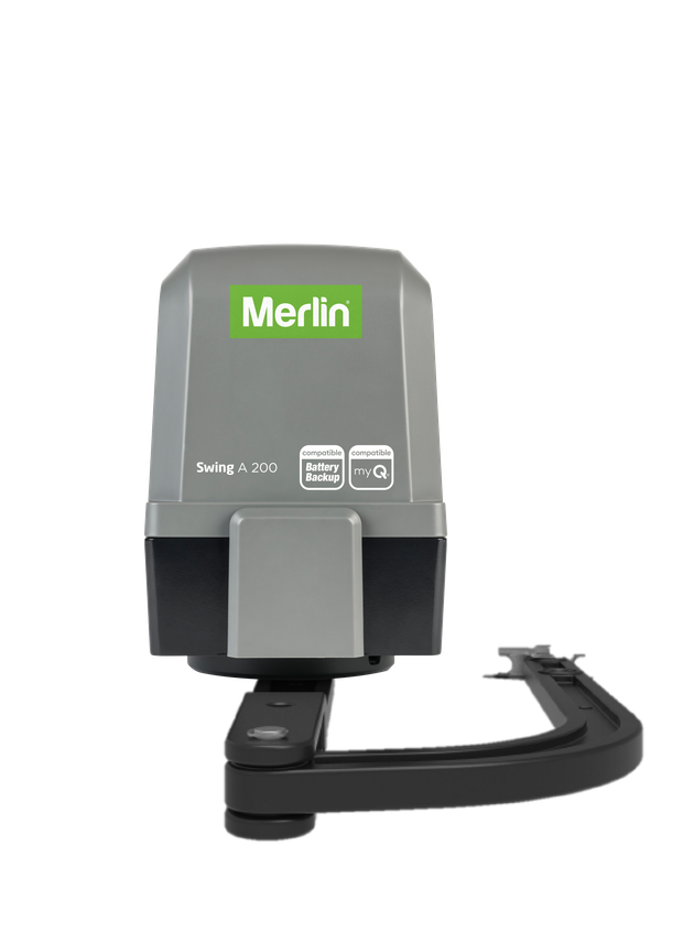 Merlin Gate Motor, Gray Casing With Green Logo, Black Arm Attached — Coastal Auto Doors & Gates In Palmwoods, QLD