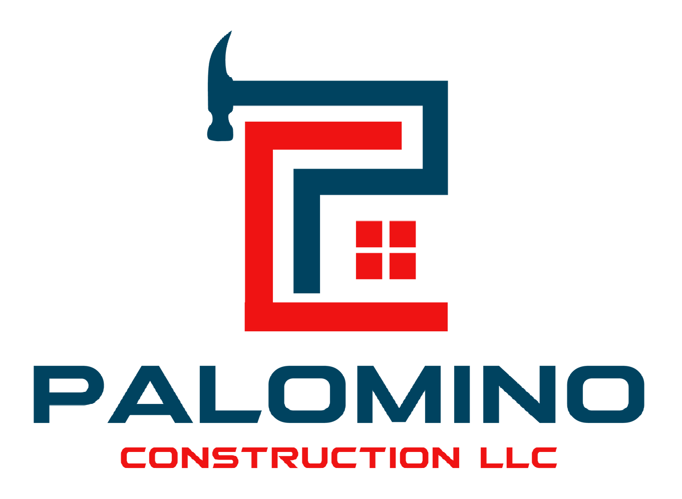 The logo for palomino construction llc shows a house and a hammer.