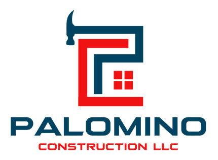 The logo for palomino construction llc shows a house and a hammer.