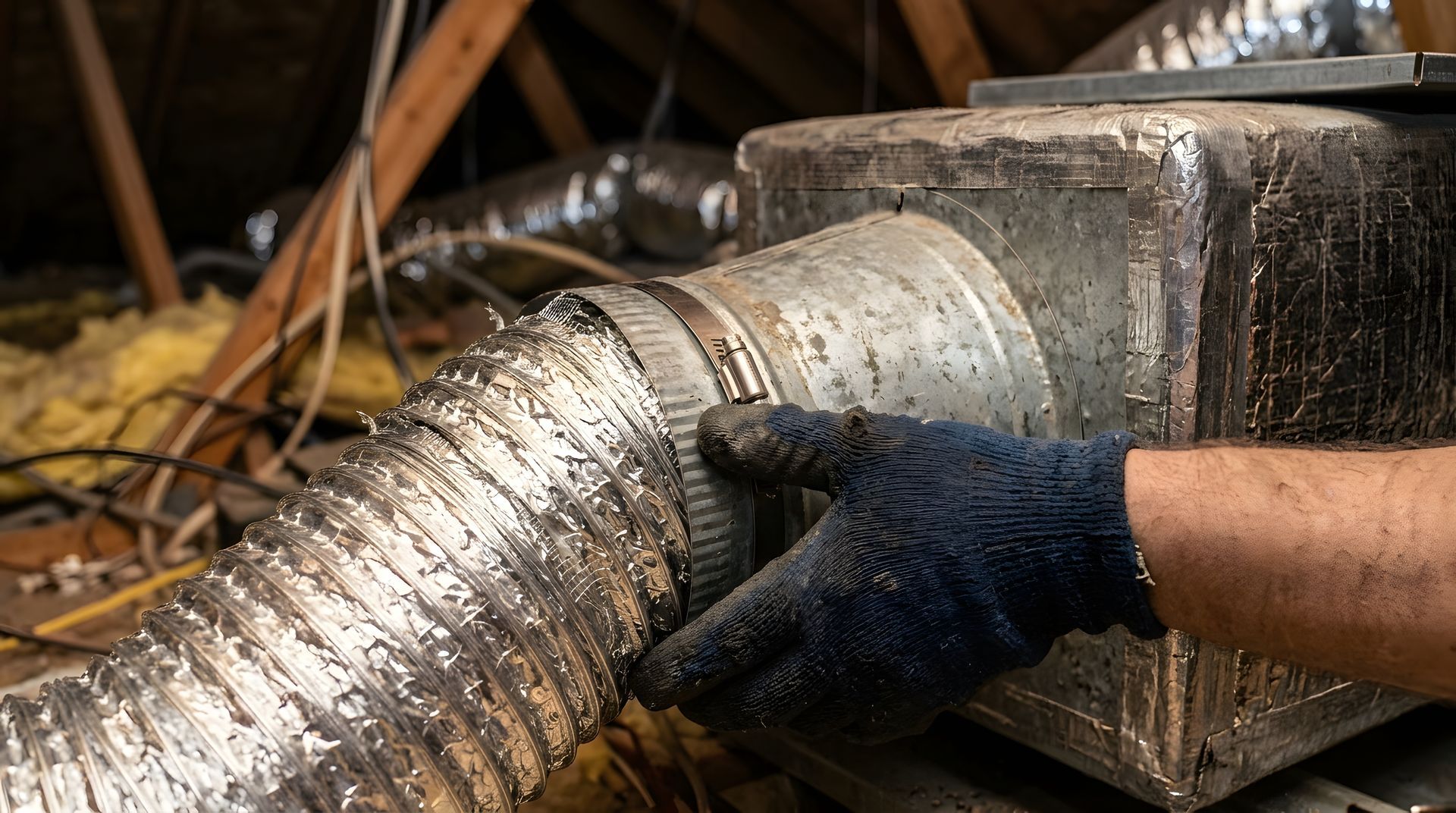 Technician performing a furnace repair inspection