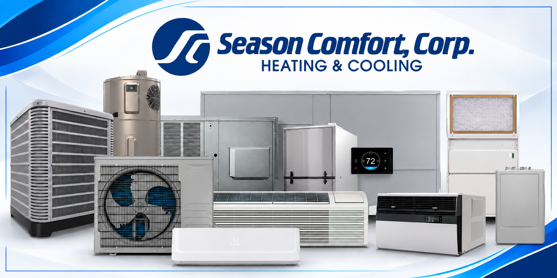 Assorted HVAC units, vents, thermostats, and filters displayed on a white background Assorted HVAC units, vents, thermostats, and filters displayed on a white background