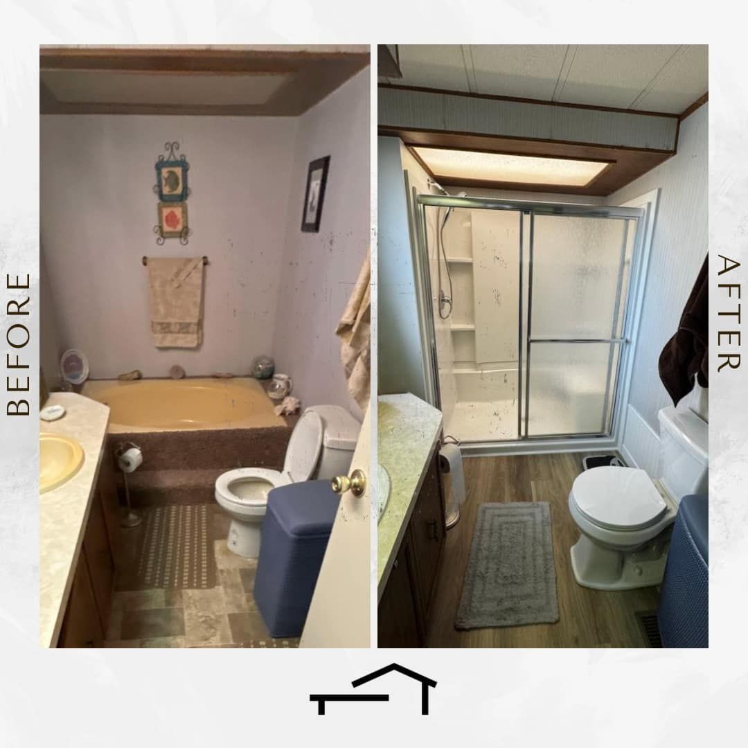 Before-And-After Bathroom Renovation: Old Tub Replaced by A Walk-In Shower, Toilet, and Rug in Twin Falls, ID