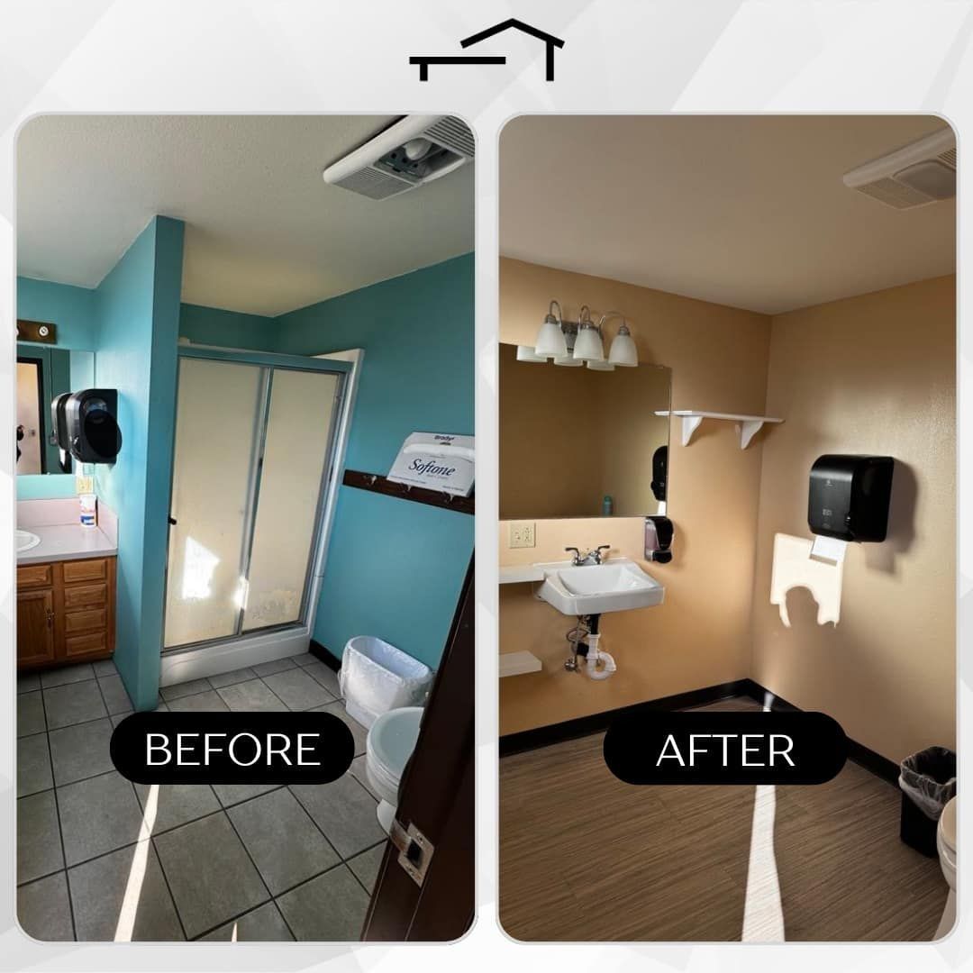 Before-And-After of A Bathroom Renovation, Showing Teal Walls Changed to Beige Walls in Twin Falls, ID
