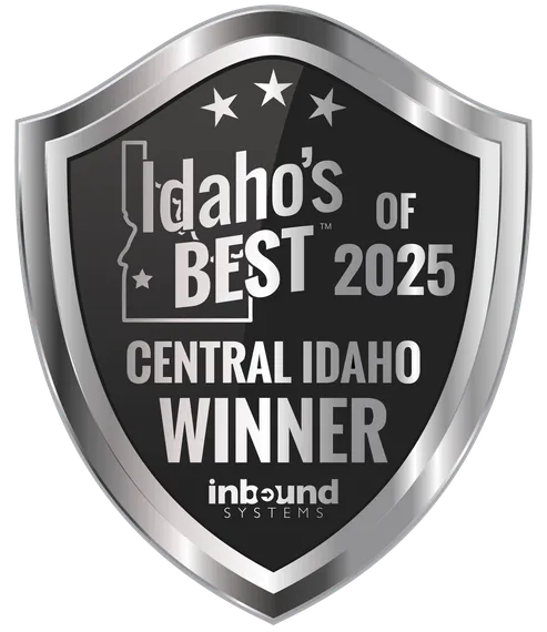 Silver shield badge reading “Idaho’s Best 2025 Central Idaho Winner” in Twin Falls, ID