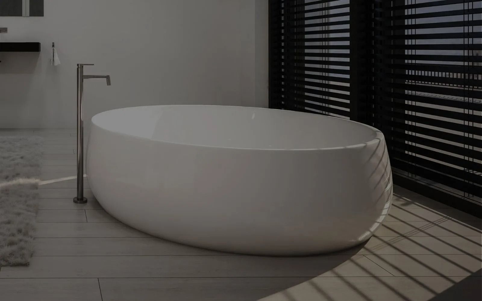 Lavabo y bañera de baño en pantalla dividida, etiquetados como