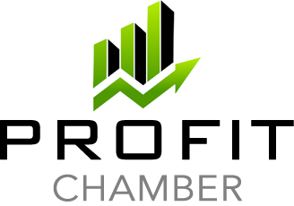 Logo with upward trending green chart and