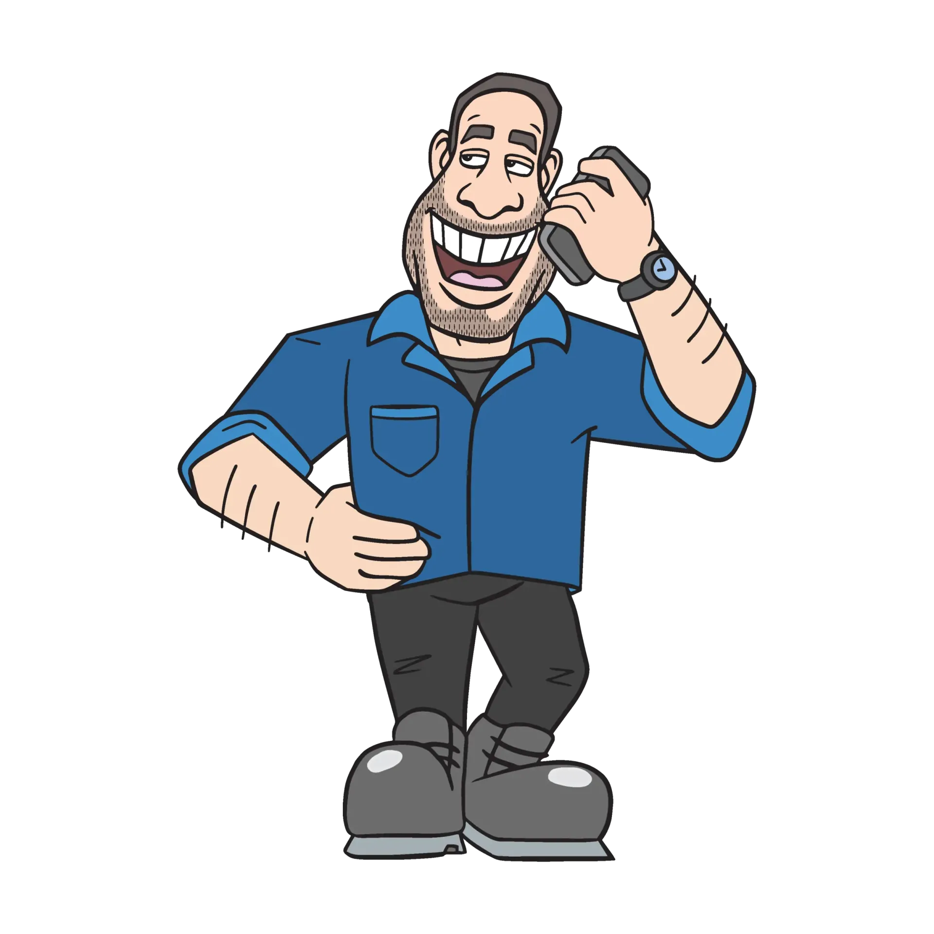 Man in Blue Shirt, Smiling, Talking on a Phone — Hunter Plumbing And Hotwater in Raymond Terrace, NSW