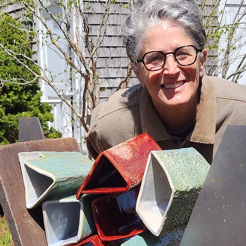 Mary-Ann and her sculpture at the Cape Cod Art Museum