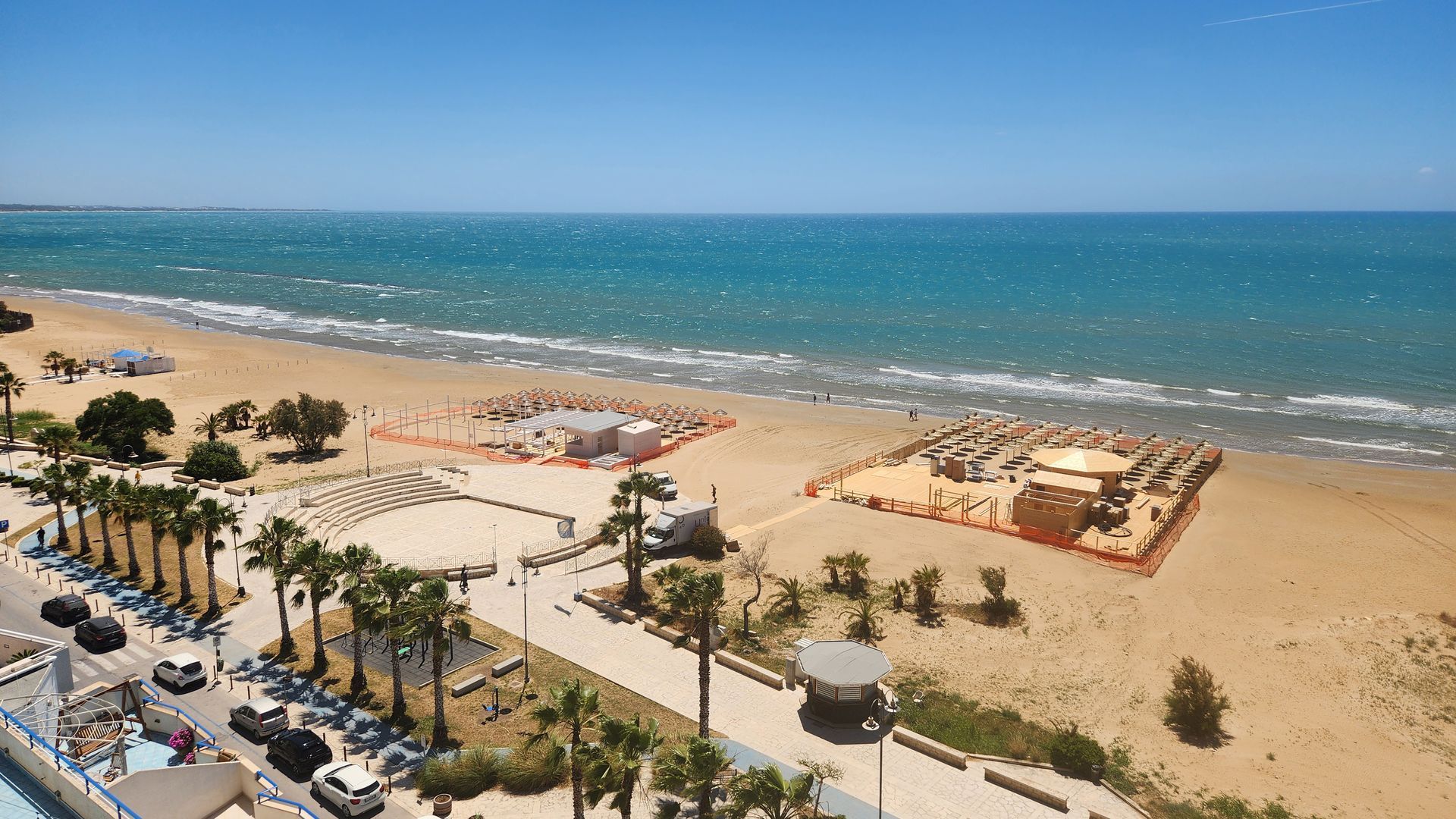 Lidos under construction on Pietre Nere beach