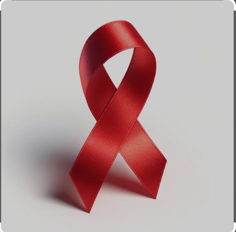 Nastro rosso, simbolo di sensibilizzazione sull'HIV/AIDS, su sfondo bianco.