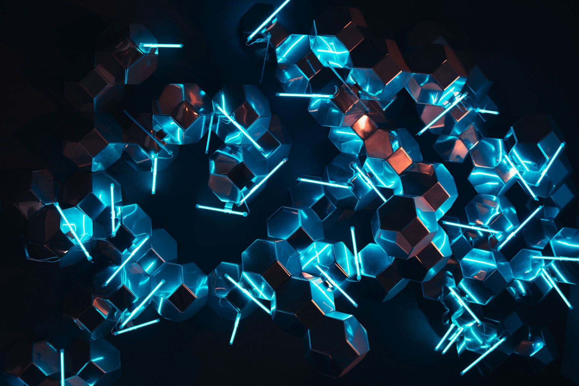 An abstract digital pattern in neon blue
