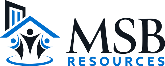 Logo of MSB Resources with a blue house icon and stylized people. The text is dark blue.