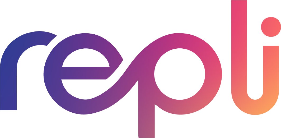 Repli logo in a gradient of purple and pink.