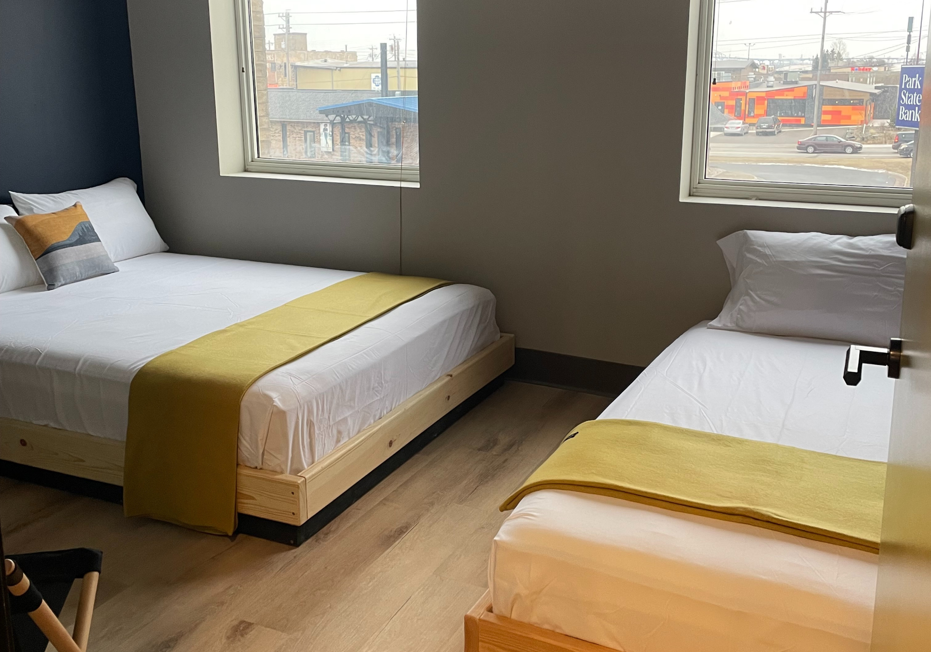 Two beds in a hostel room
