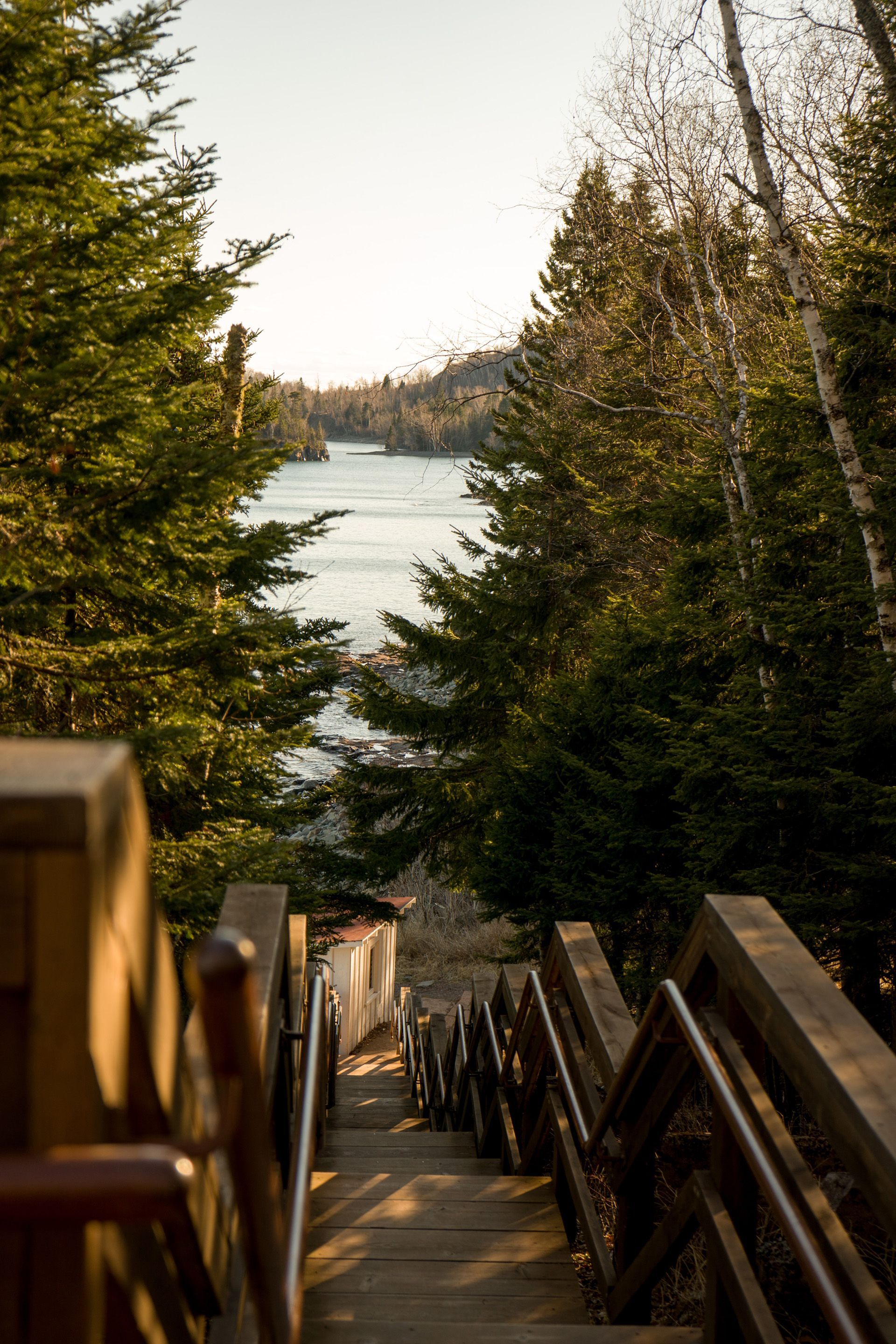 View of steps leading to a body of water