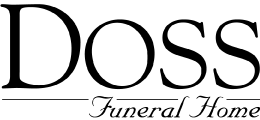 Doss Funeral Home logo in black script and serif text on a white background