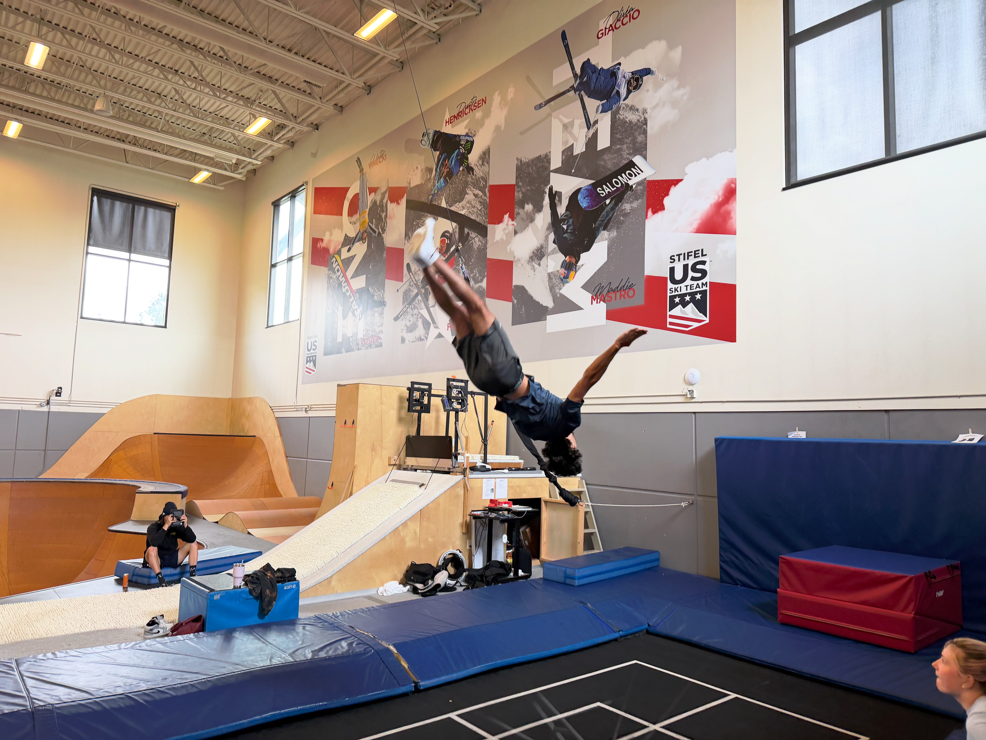 Aerial athlete bouncing at the COE