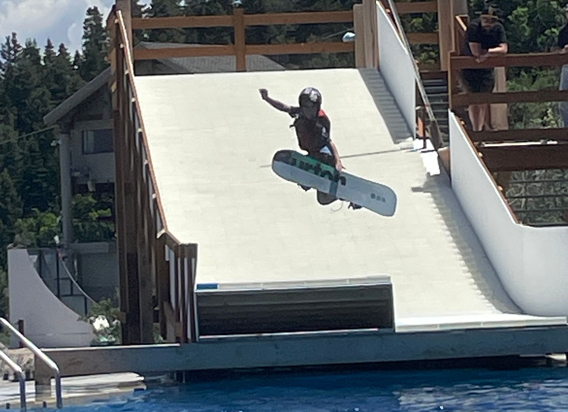 Snowboarders can jump into the pool!