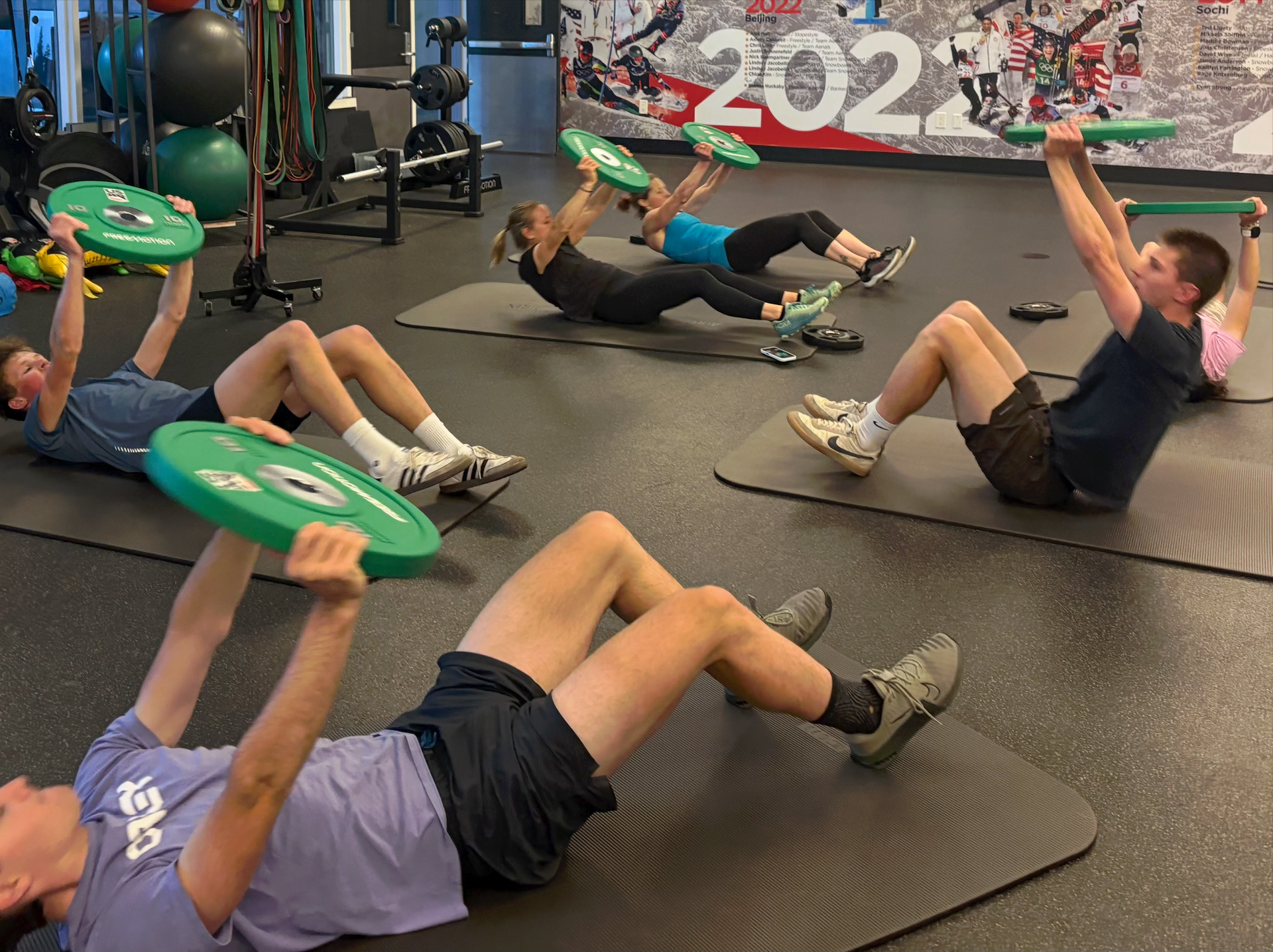 Olympic Kikkan Randall joins the comp team at the Center of Excellence Gym