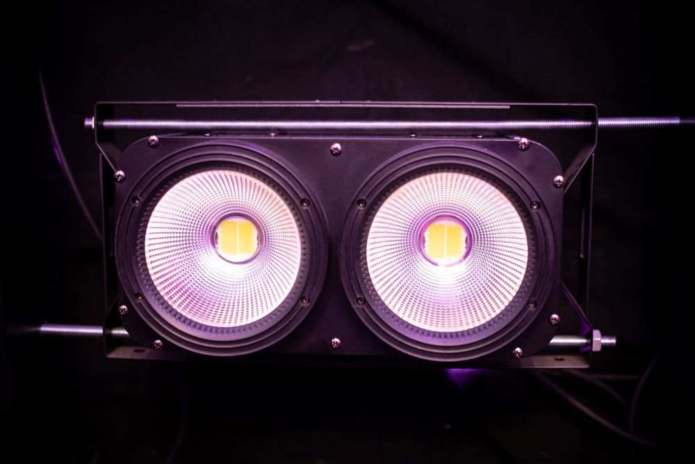 Two Round, White Led Grow Lights, Emitting a Purple Glow — Kennedy Amplifier Hire Service In South Mackay, QLD