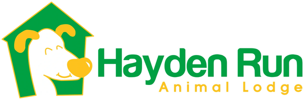 Hayden Run Animal Lodge Logo for Hayden Run Animal Lodge, featuring a dog inside a green house and green text.