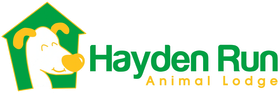 Hayden Run Animal Lodge Logo for Hayden Run Animal Lodge, featuring a dog inside a green house and green text.