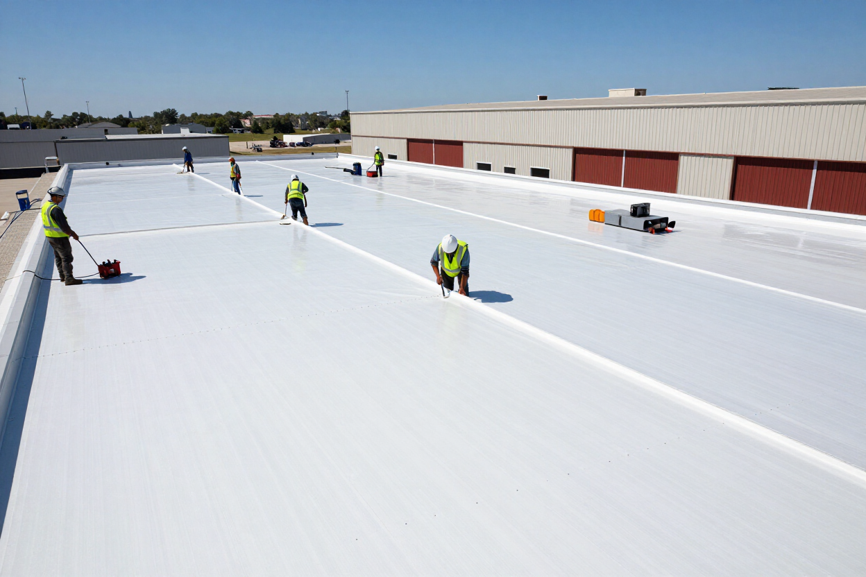 Commercial flat roof TPO installation