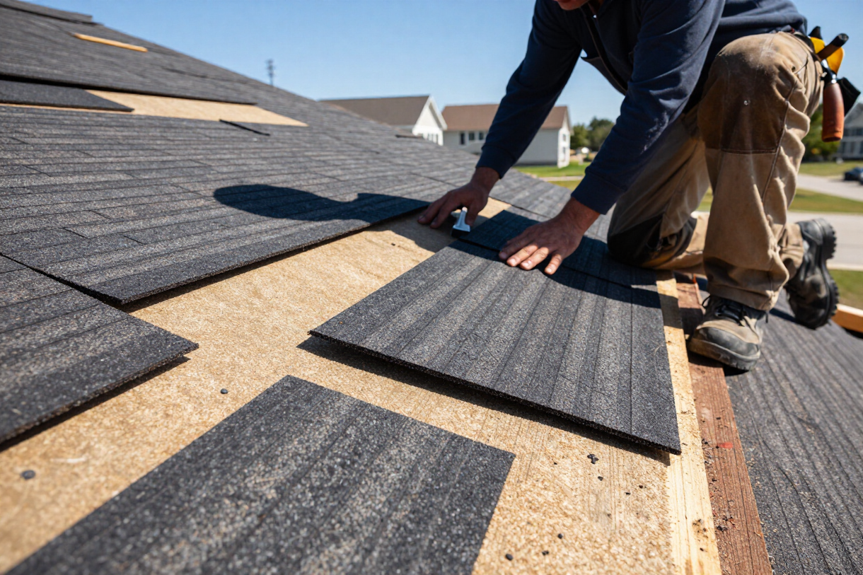 Residential roofing installation in progress