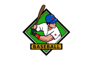Baseball player logo with bat and green diamond background