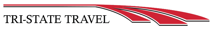 TRI-STATE TRAVEL logo with red swoosh lines on a white background