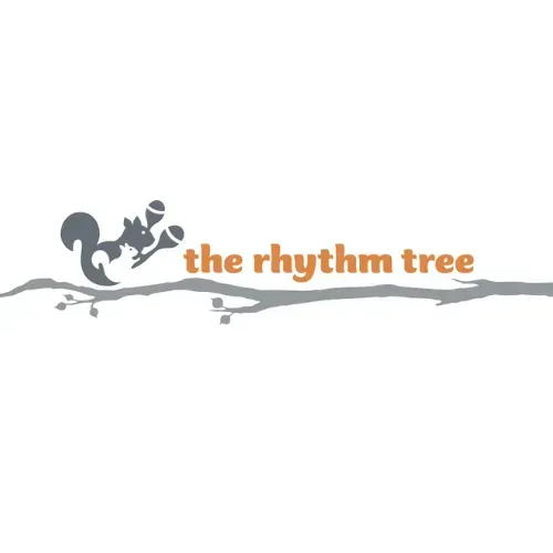 The Rhythm Tree logo with a gray squirrel on a branch and orange text on a white background