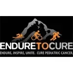 Endure to Cure logo with mountain silhouette and cyclists, white text on black background