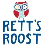 Blue owl logo above the words “RETT’S ROOST” in red and blue.