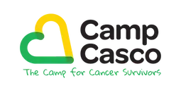 Camp Casco logo with green and yellow heart and the tagline “The Camp for Cancer Survivors”