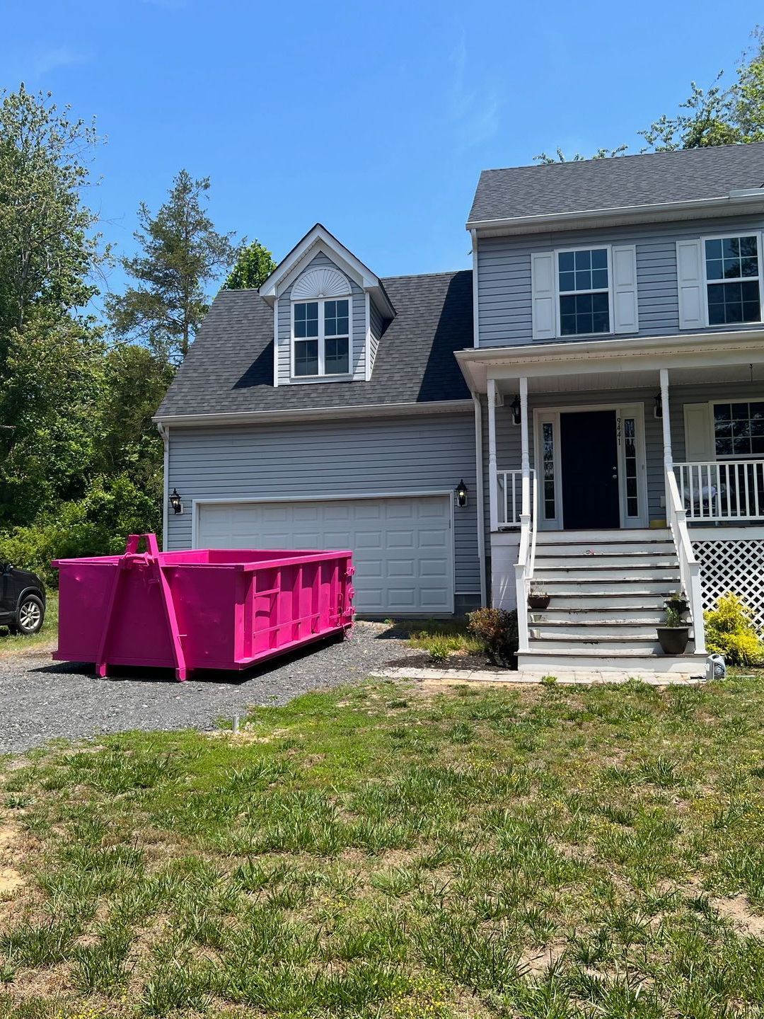 Residential dumpster placement on concrete driveway in Culpeper County Virginia