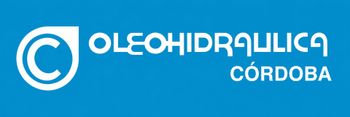 Logotipo de Oleohidráulica Córdoba sobre fondo azul, con un icono circular blanco con la letra C y texto.