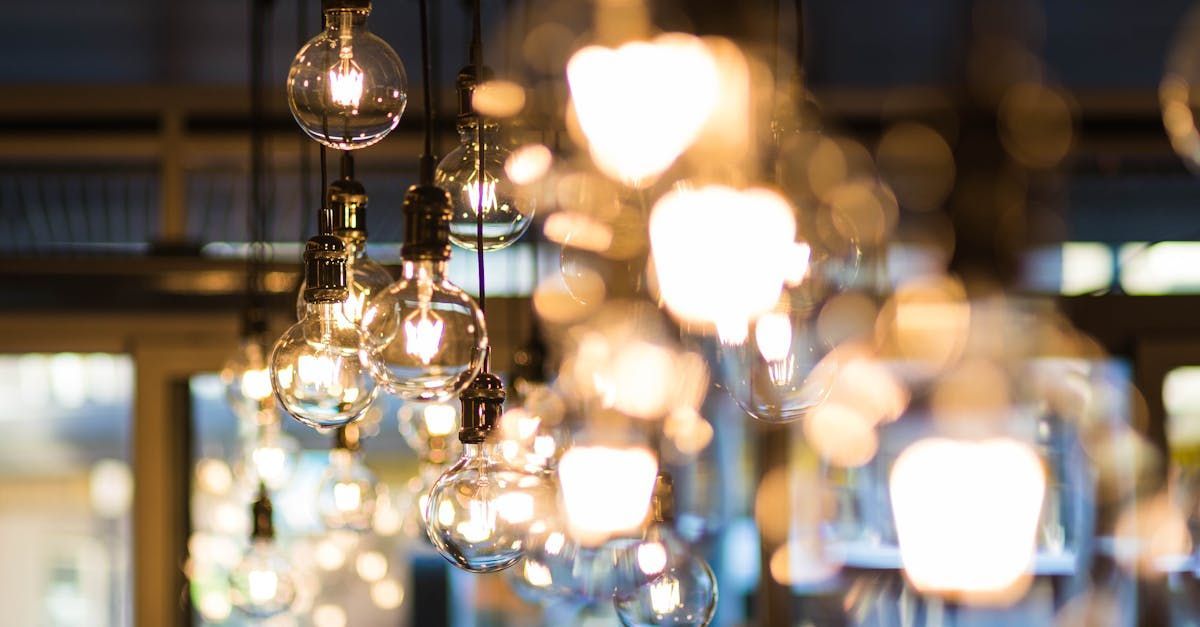 A bunch of light bulbs hanging from the ceiling in a room.