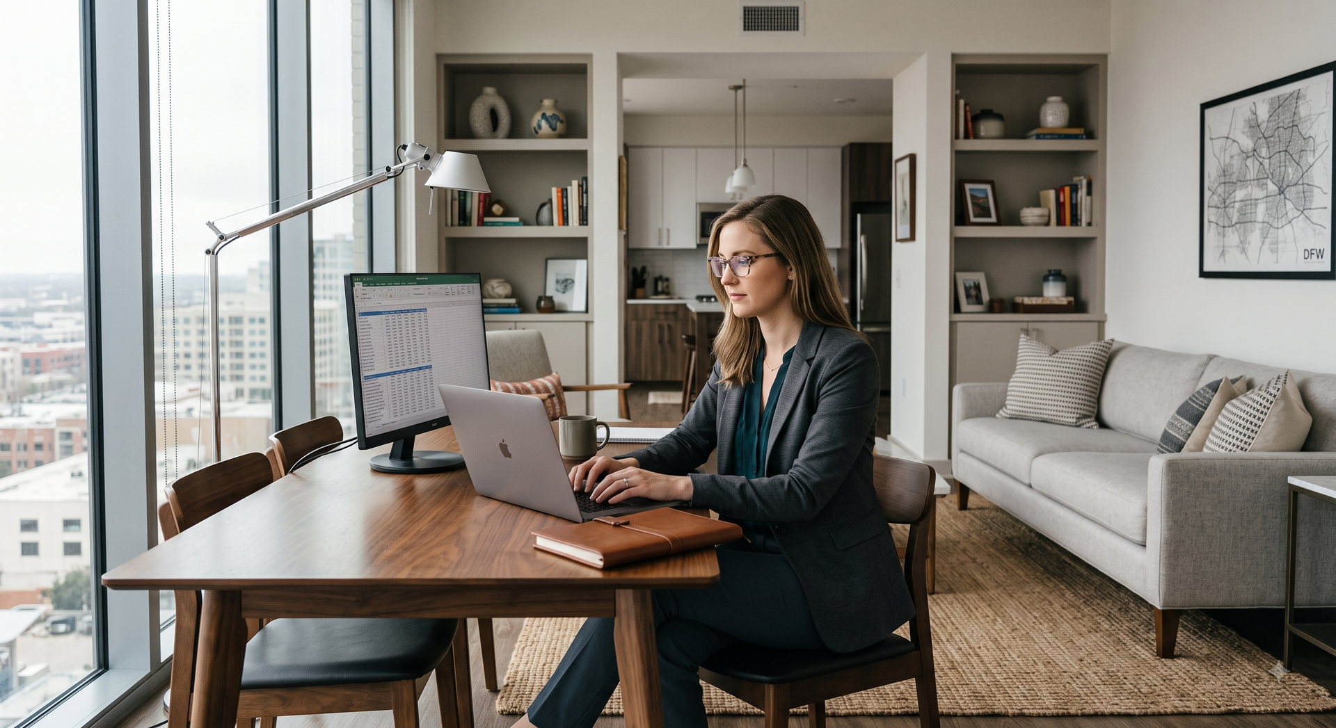 Corporate tenant working in a furnished rental