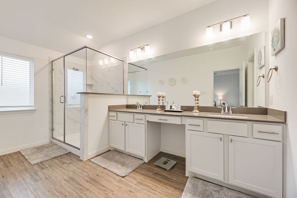 After - Modern staged Bathroom for a corporate furnished rental in Frisco, Texas