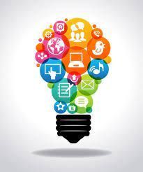 A lightbulb made of colorful social media icons, representing ideas and communication.
