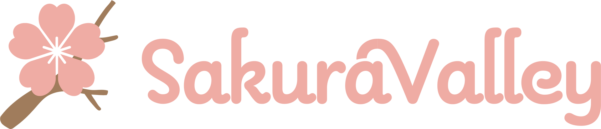 Pink cherry blossom logo with the word &ldquo;SakuraValley&rdquo; in soft pink text